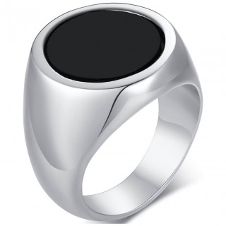 Chevali�re homme acier � face ronde emaill�e noire