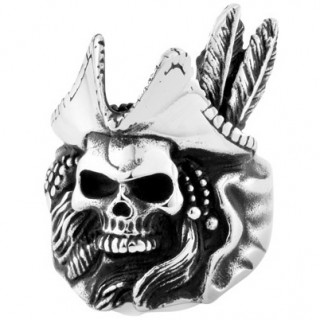 Bague homme gothique en acier avec crane de capitaine pirate