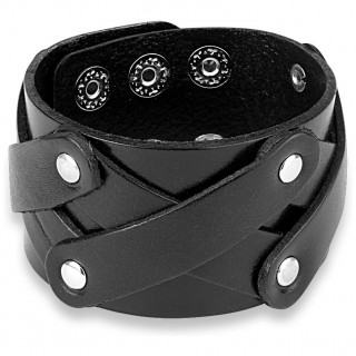 Bracelet en cuir noir  lanires disposes en X