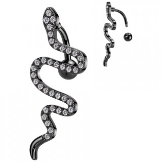 Piercing nombril invers noir  serpent parcouru de zirconiums