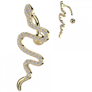 Piercing nombril invers dor  serpent parcouru de zirconiums