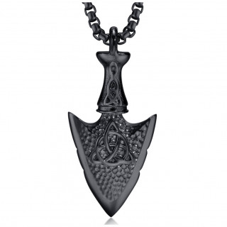 Pendentif homme noir pointe de flche celtique  noeud de triquetra en acier