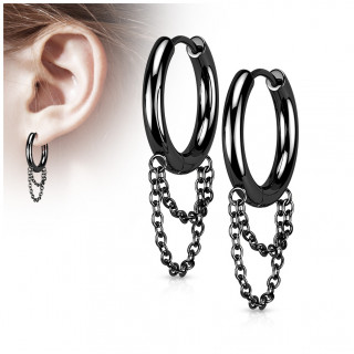 Boucles d'oreilles croles  chaines Noires en acier (paire)
