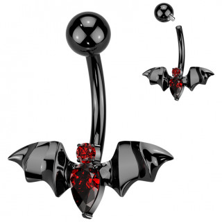 Piercing nombril Titane chauve-souris noire et rouge