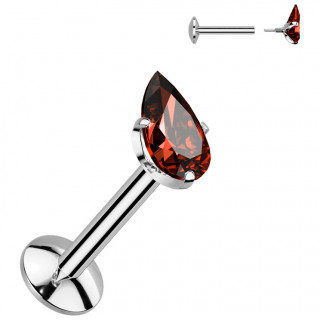 Piercing labret Titane  goutte rouge en zirconium (lvre, tragus, hlix...)
