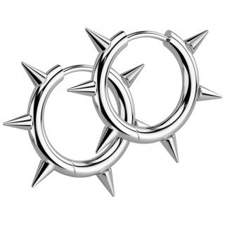 Boucles d'oreilles anneaux  spikes en acier (la paire)
