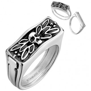 Chevali�re homme T�te de mort en acier � compartiment secret