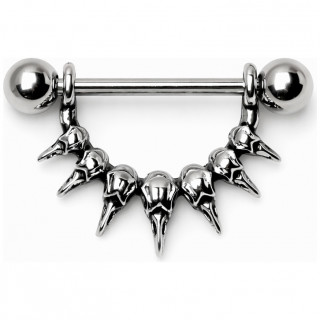 Piercing t�ton � arc de 7 cr�nes de corbeaux