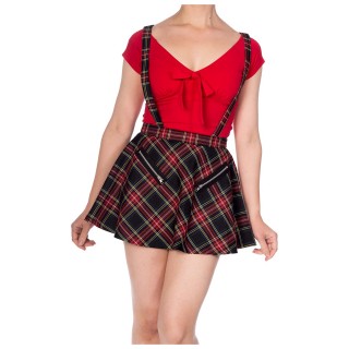 Jupe  bretelles punk-rock Banned  motif tartan noir et rouge