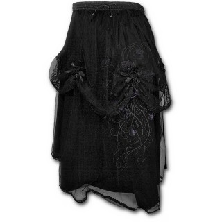 Jupe longue gothique noire  dentelle et rubans avec roses violettes