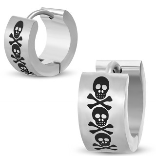 Larges boucles d'oreilles en acier  cranes pirates noires