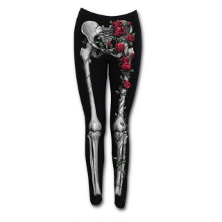 Legging noir gothique  squelette et roses rouges grimpantes
