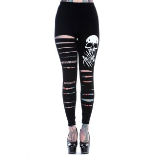 Leggings goth-rock Banned noir  squelette et jambes lacres