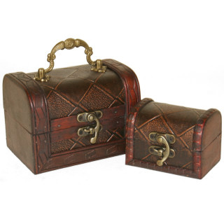 Lot de 2 coffres en bois marron  relief losanges