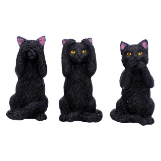 Lot de 3 figurines chattes noires de la sagesse (8,5 cm)