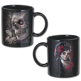 Lot de 2 mugs gothiques "Jour des morts" avec crane de sucre et Catrina