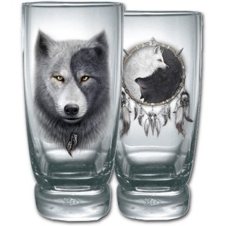 Lot de 2 verres avec loups et attrape rve inspiration Yin et Yang