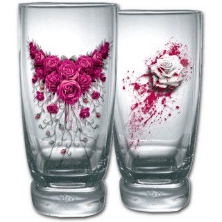 Lot de 2 verres transparents avec roses ensanglantes