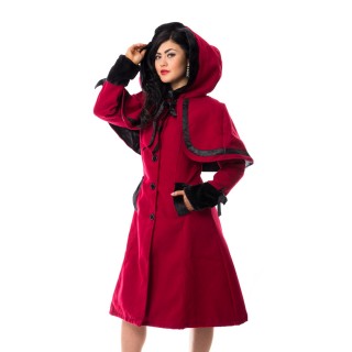 Manteau capuche femme rouge  rubans noir ELENA - Vixxin
