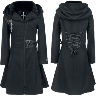 Manteau femme gothique noir  rubans lacs et broche TEARS - Alchemy Black