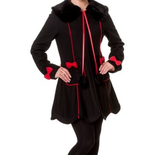 Manteau femme noir  lignes et ruban rouges - Banned