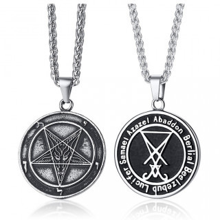 Mdaillon acier  pentagramme satanique