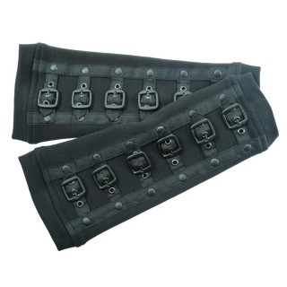 Mitaines femme goth-rock noires rivetes  sangles - Poizen Industries