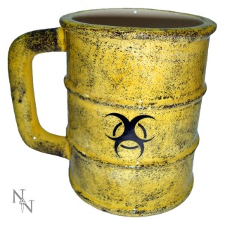 Mug en forme de baril de dchets toxiques avec symbole biohazard