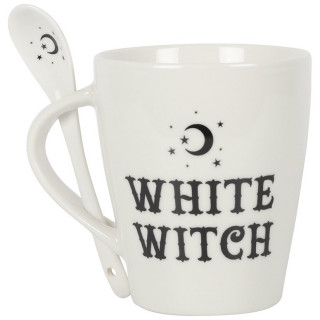 Mug gothique blanc White Witch avec sa cuillère