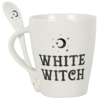 Mug gothique blanc White Witch avec sa cuillre