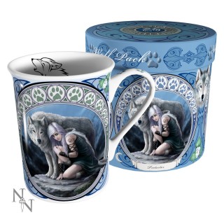 Mug Tasse fantaisie Anne Stokes avec femme et loup " Protector"