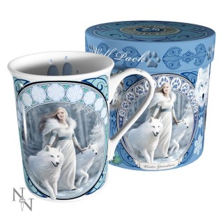 Mug Tasse fantaisie Anne Stokes avec jeune femme et loups blanc "Winter Guardians"