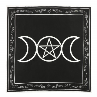 Nappe d'autel noire  triple lune et pentacle en coton (70x70cm)