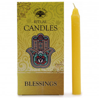Paquet de 10 bougies jaune pour rituel de Bndiction (12,5cm x 1cm)