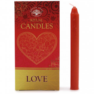 Paquet de 10 bougies rouges pour rituel d'Amour (12,5cm x 1cm)