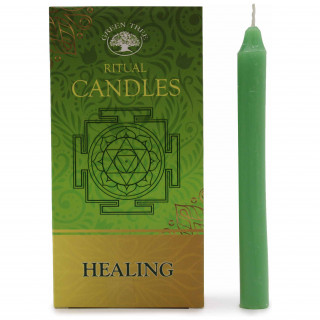 Paquet de 10 bougies vertes pour rituel de Gurison (12,5cm x 1cm)