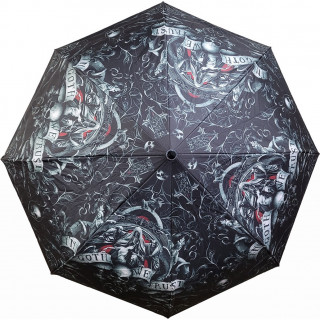 Parapluie gothique "In Goth we trust" avec anges et tête de mort