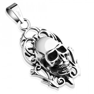 Pendentif  crane Memento Mori en acier