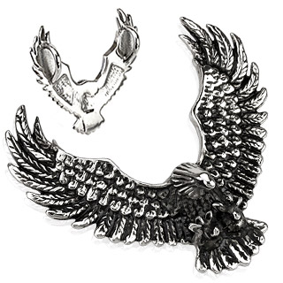 Pendentif acier aigle plongeant noirci  double blire