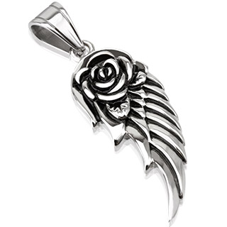 Pendentif acier aile d'ange avec Rose