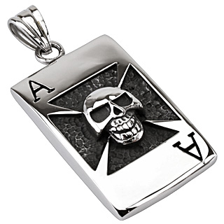 Pendentif acier carte As de Pique  tte de mort et croix de Guerre