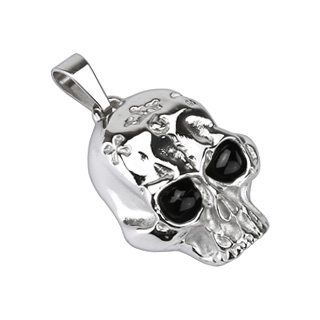 Pendentif acier crane avec hiroglyphes