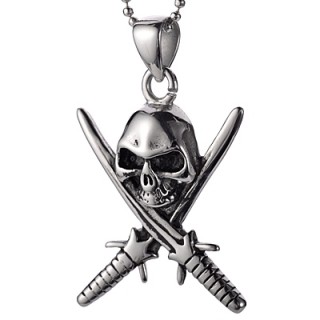 Pendentif acier crane avec sabres