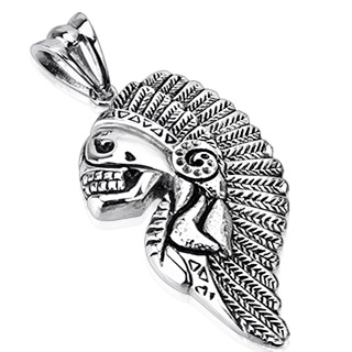 Pendentif acier crane de chef indien