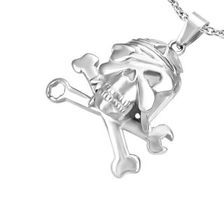 Pendentif acier crane pirate et cl  molette