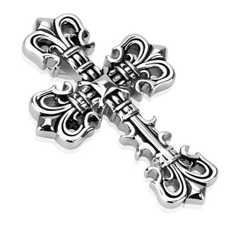 Pendentif acier croix avec fleurs de Lys aux extrmits