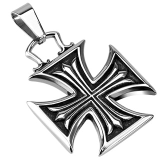 Pendentif acier croix de malte  reliefs