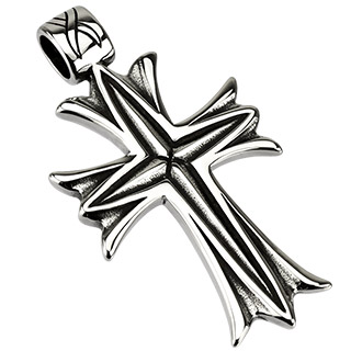 Pendentif acier croix noircie style voil