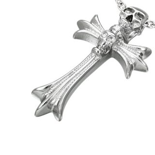 Pendentif acier croix orne d'un crane