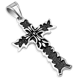 Pendentif acier croix style flamming